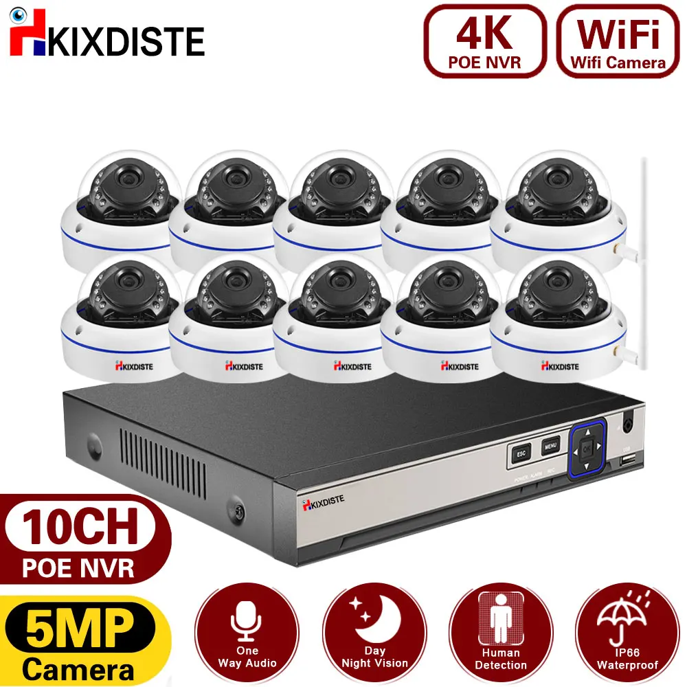 5MP WiFi Security Camera 4K 10CH POE NVR Kit Outdoor Wateproof CCTV WiFi Dome Camera Video Surveillance System Kit 8CH XMEYE