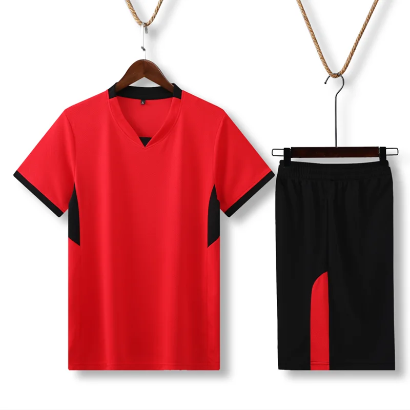 Short Sleeve Volleyball Jersey Set Mens Volleyball Uniform V-neck Shirt Two Pockets Shorts Sports Kit Training Suit Custom