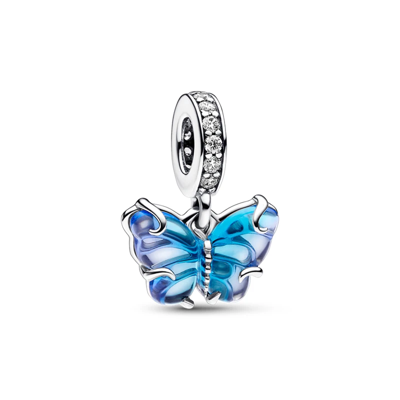 Original Charms 925 Silver Blue & Yellow Glass Butterfly Dangle Charm Fits 3mm Original Bracelet For Women Diy Jewelry Gifts Hot 2