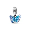 Original Charms 925 Silver Blue & Yellow Glass Butterfly Dangle Charm Fits 3mm Original Bracelet For Women Diy Jewelry Gifts Hot 2