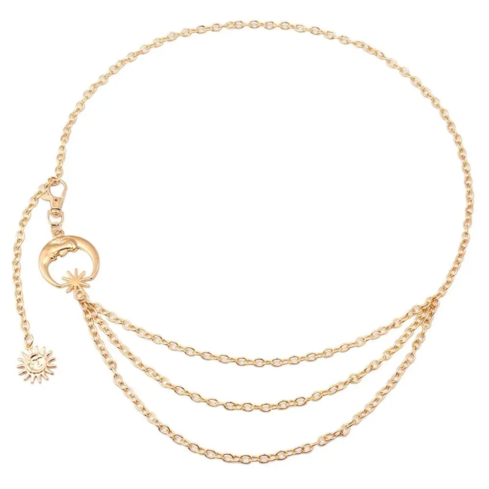 Gold Silber Punk dünne Taille Kette Damen Metall Hip Hop Sonne Mond Stern Bund Vintage Frauen Kette Gürtel – Detail 5