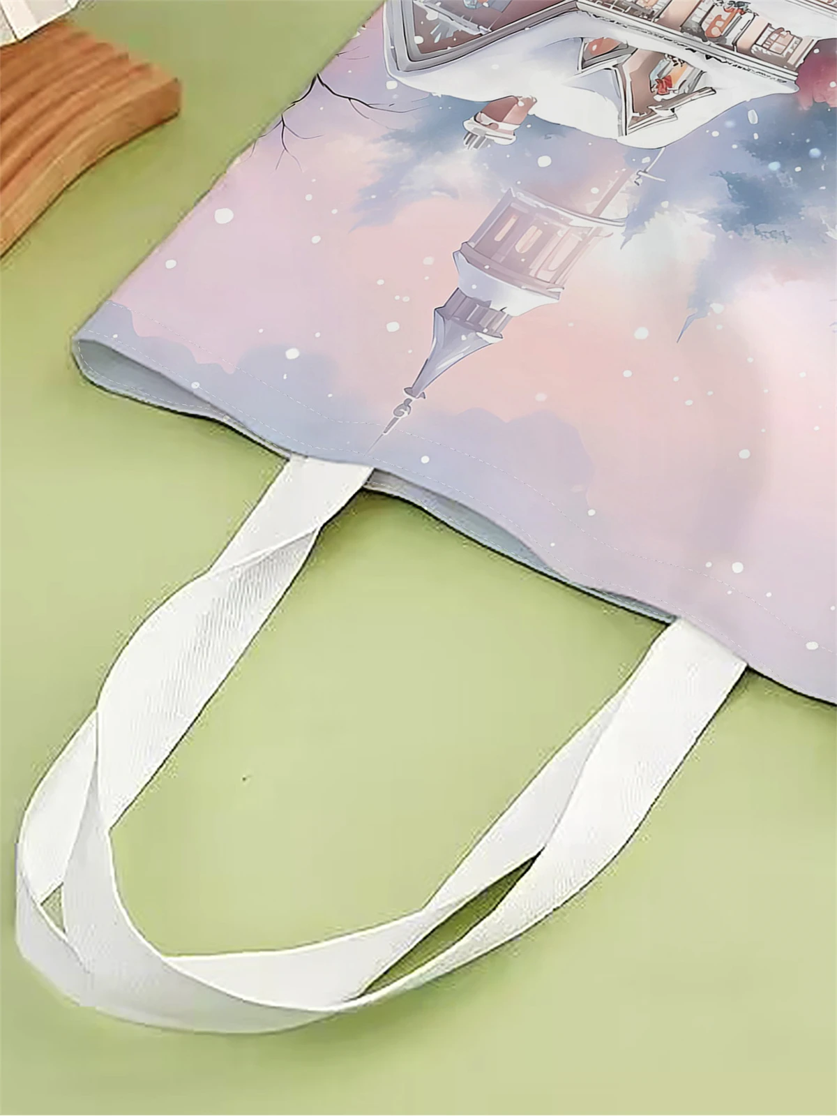 1pc,Happy Castle handbag, reusable fashionable handbag, multifunctional handbag, printed canvas shopping bag