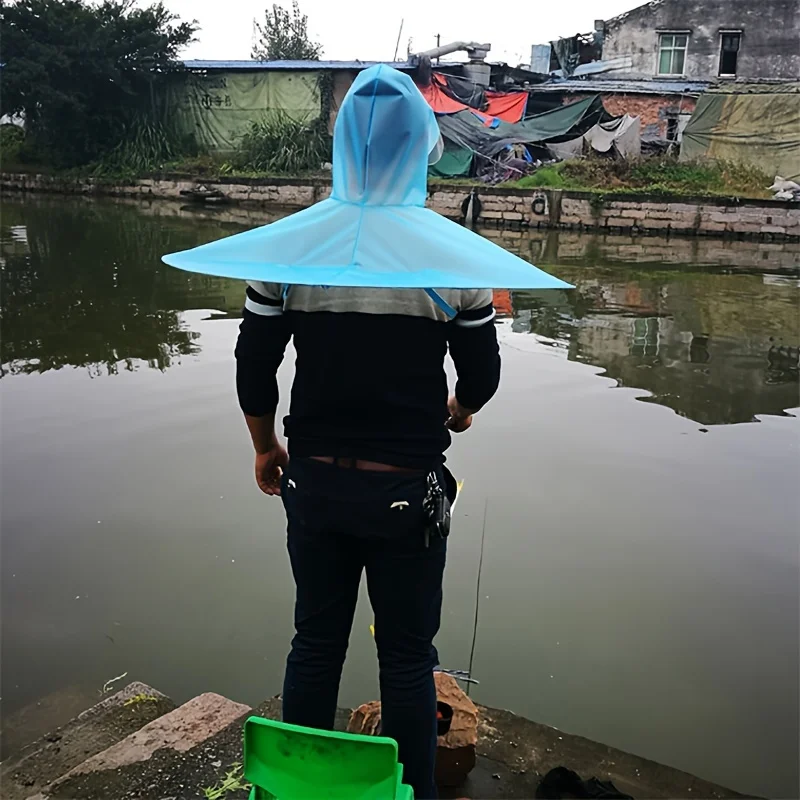 Breathable EVA Head-Mounted Fishing Rain Poncho with Umbrella Hood Lightweight Waterproof Cape for Outdoor Hiking & Daily Use