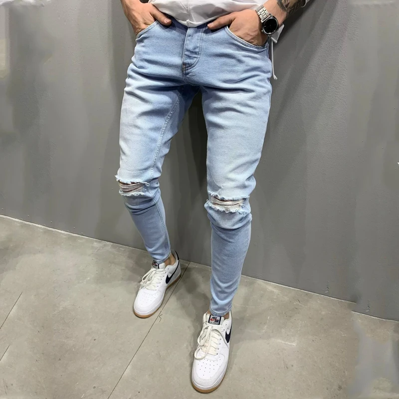 Streetwear Two Tone Ripped Jeans Men's 