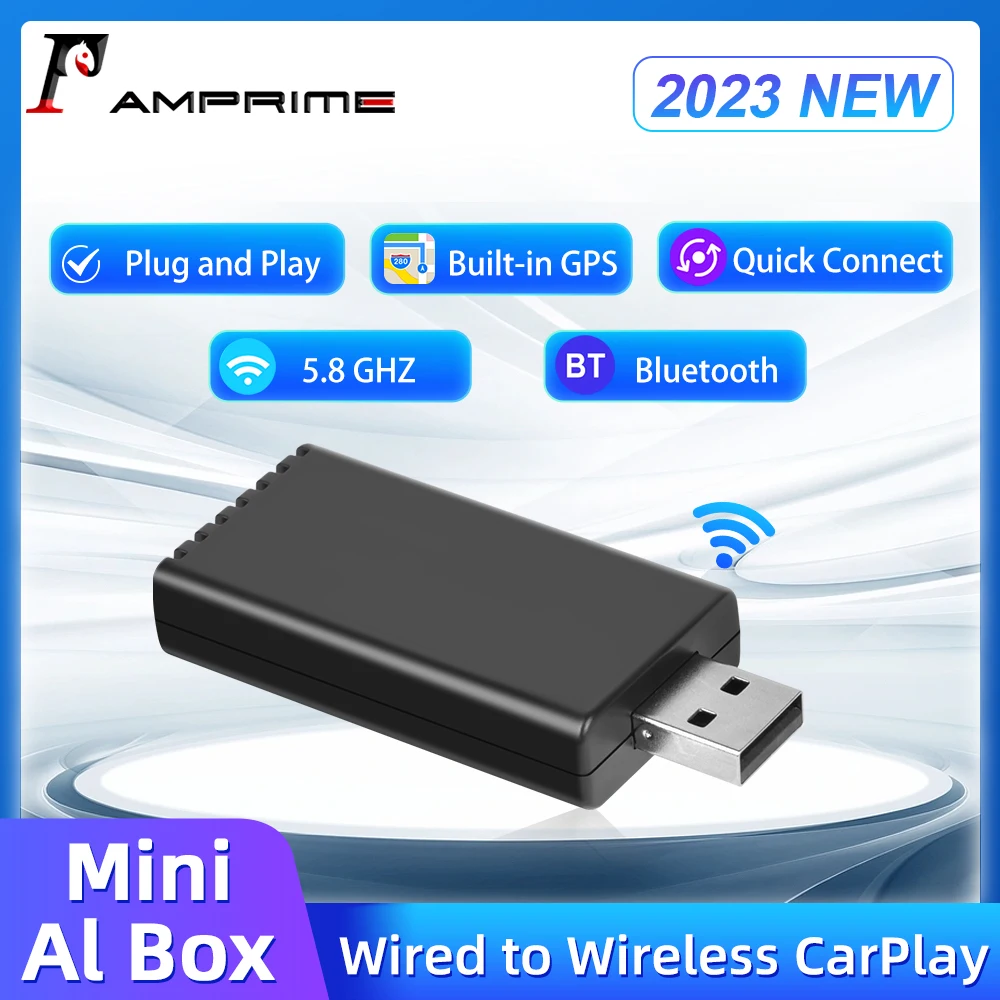 AMPrime Wireless Apple CarPlay Mini Ai TV Box Wireless Android Auto
