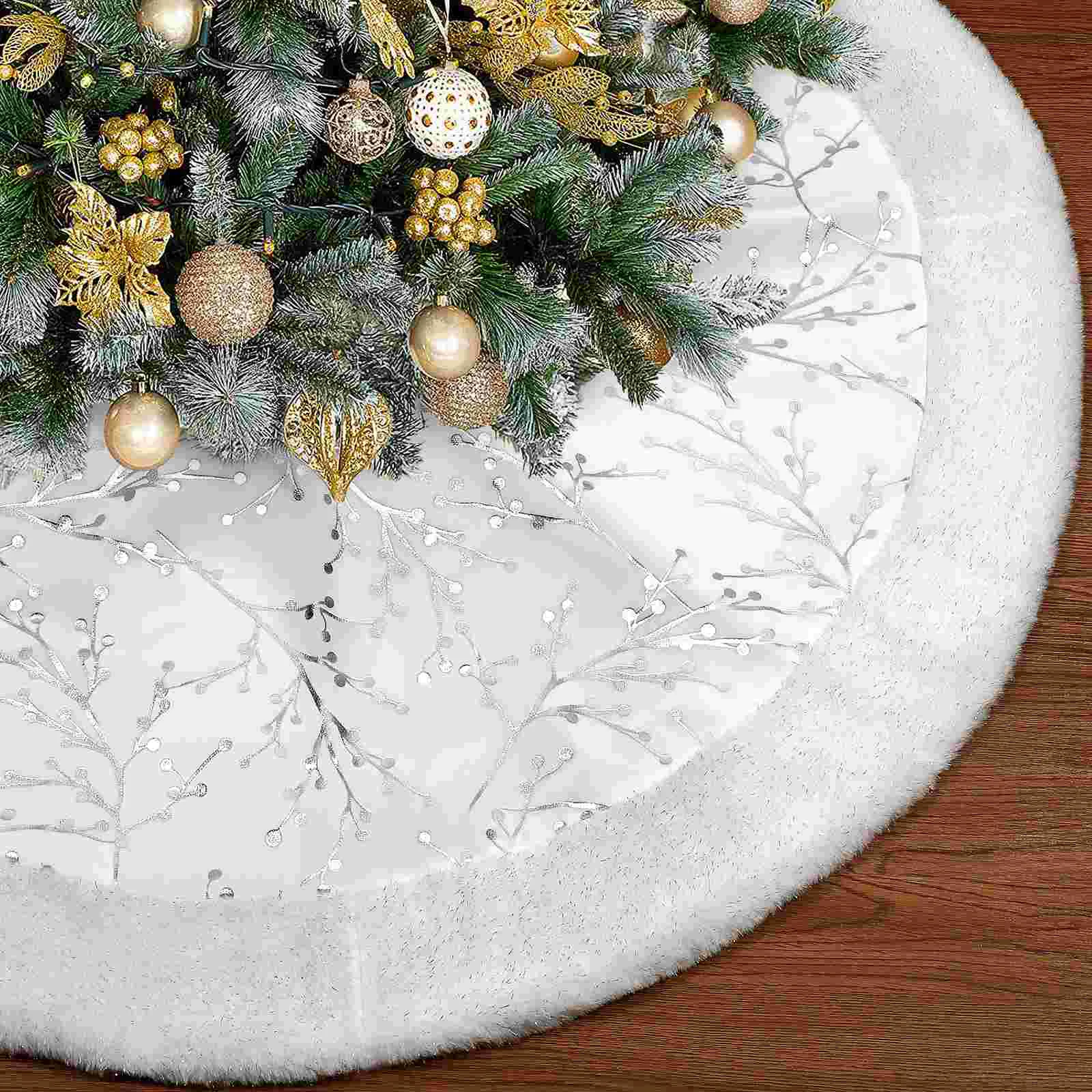 

Xmas Party White Home Plush Christmas Tree Ornament Tree Skirt Christmas Tree Decoration Christmas Tree Mat for Under Tree