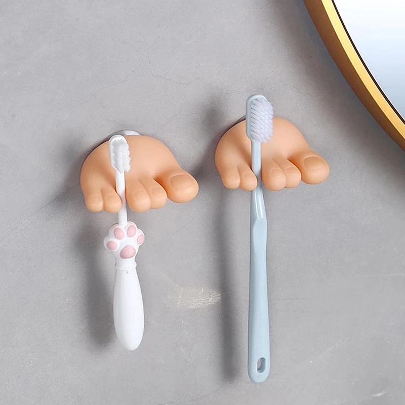 Funny Finger Toes Suction Cup Toothbrush Holder Wall Mounted Tooth Brush Storage Rack Bathroom Storage Stand Organizer