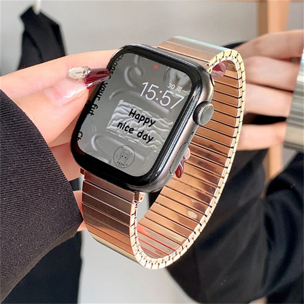 Luxury Elastic Stainless Steel Bracelet For Apple Watch Ultra 49 42 40mm 44  41mm 45mm Band For iWatch 8 7 6 SE 543 2 Women Strap