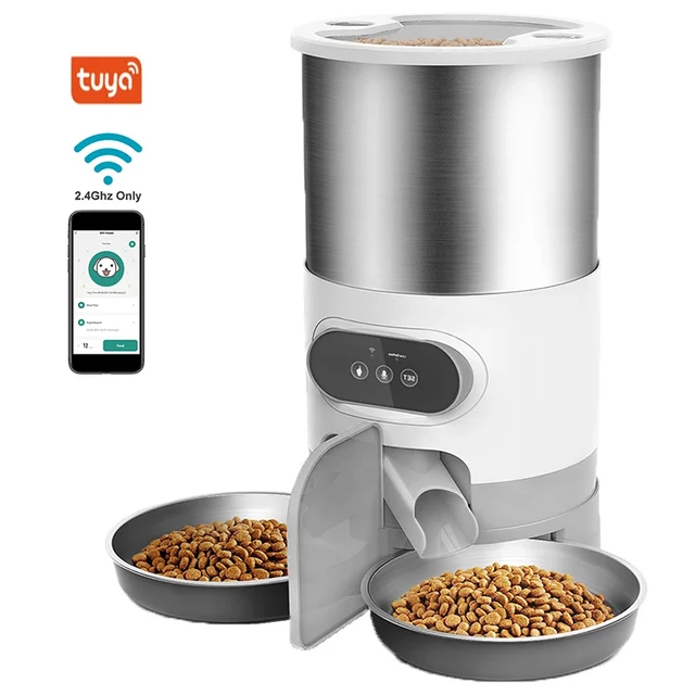 Cat timing feeder smart app cat feeder stainless steel double meal pet food remote feeding automatic