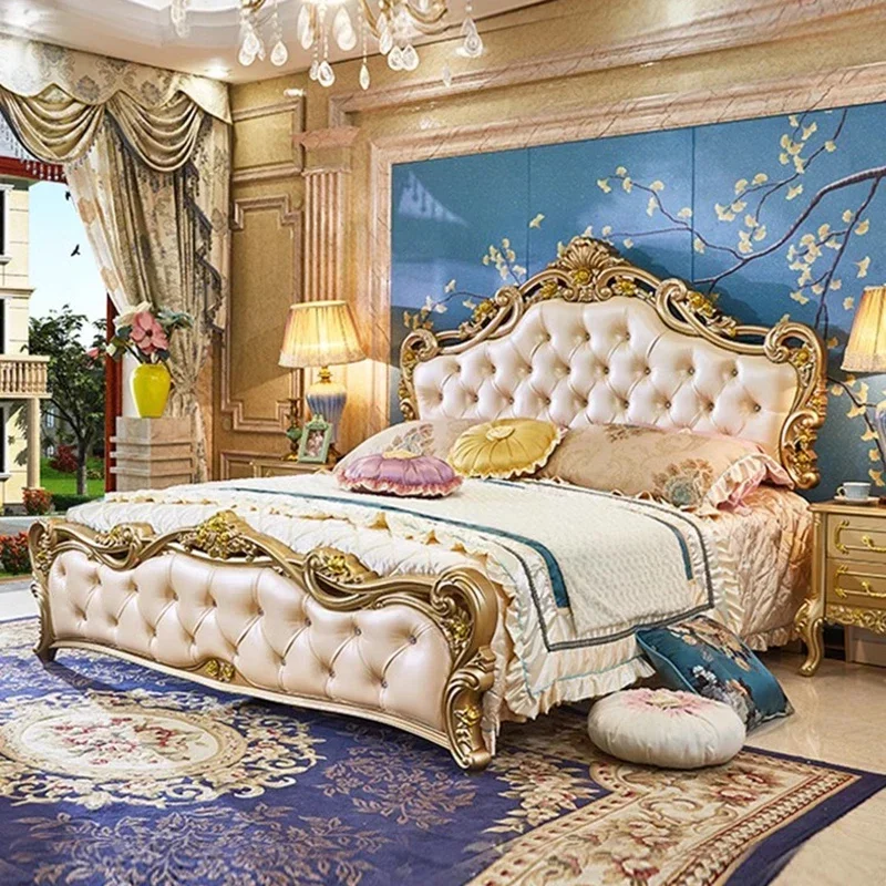 Large Princess Master Bedroom Set Double Villa High Luxury Human Bedroom Set Wooden Sleeping Letti