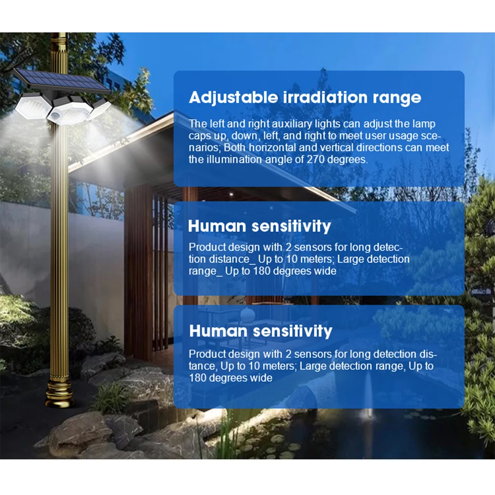 Description Picture 5 of item1Pc Multifunctional Solar Lamp Outdoor Garden Decoration 100 LED Wall Lights Powered Spotlight with 32700 6000mA Motion Sensor