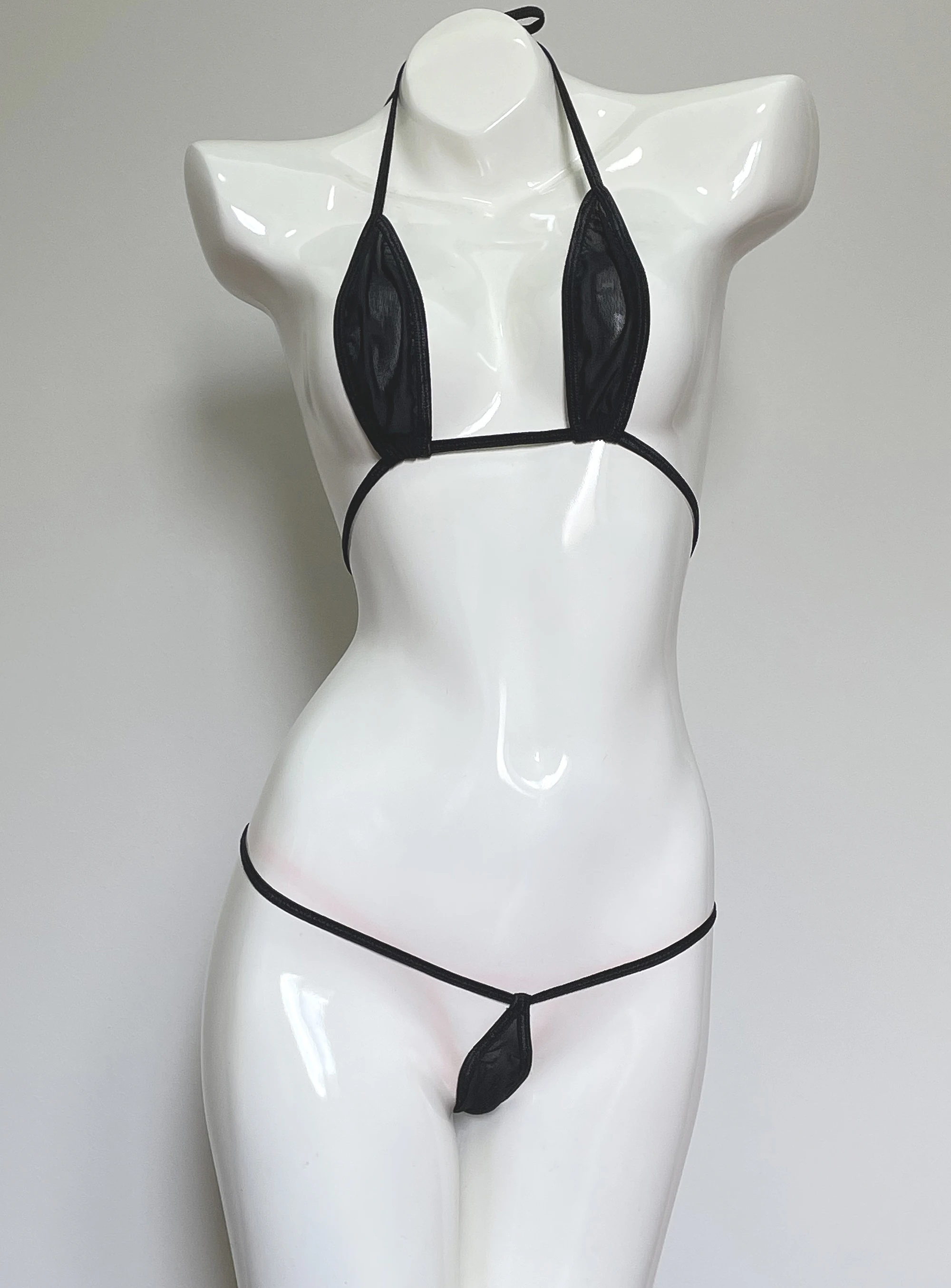 DEKA Transparent Micro Mini Bikini Set Mesh Teardrop Swimwear Women Thong Swimsuit Bandage Biquini Net Yarn Oval Halter