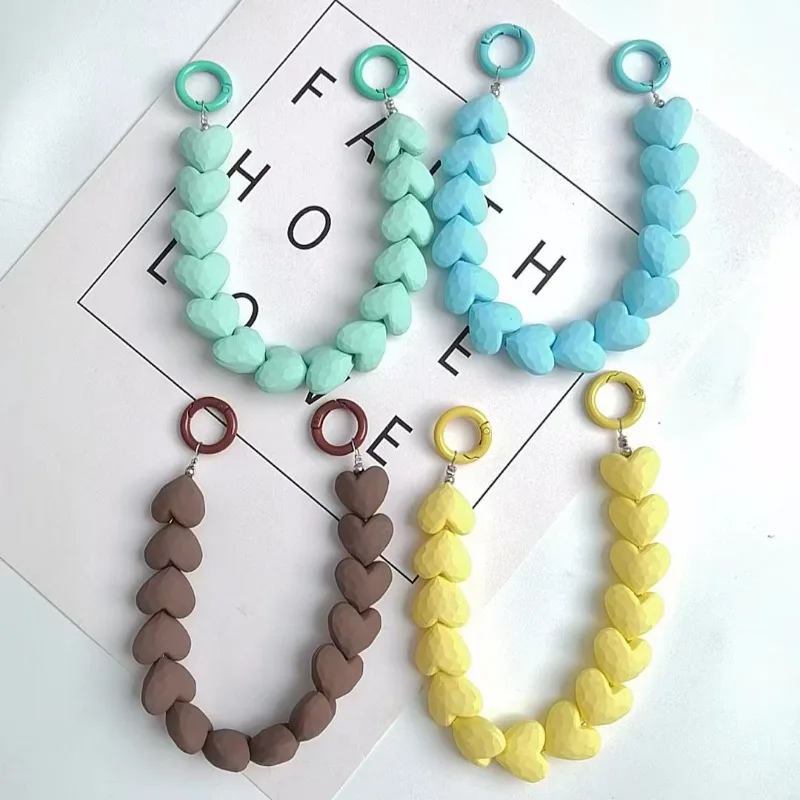 DIY 비즈 휴대폰 끈, 텍스처 페인트 면처리 하트 참 장식 포함, 컵/가방용