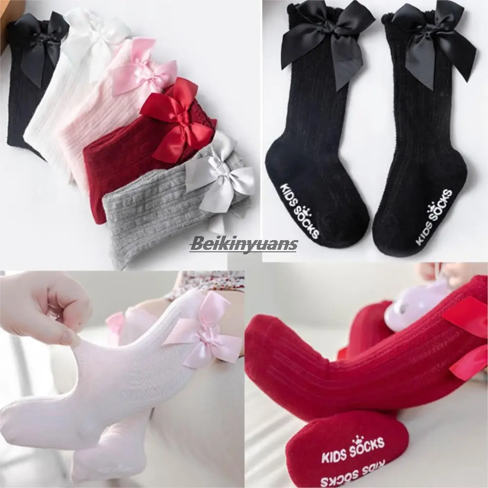 Newborn Socks Toddlers Girls Big Bow Knee High Sock Long Soft Cotton Lace Baby Sock Kids Cute