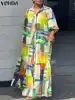 Plus Size 5XL VONDA 2024 Summer Bohemian Printed Dress Women Elegant Long Sleeve Vintage Maxi Sundress Casual Buttons Loose Robe