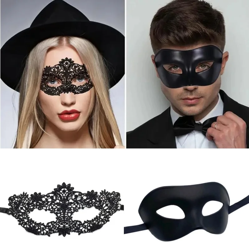 Augenmaske für venezianische Paare, Halbgesichtsmaske für Halloween-Tanz, Kopfbedeckung für Abschlussfeiern für Rollenspielkostüme, Männer und – Detail 9