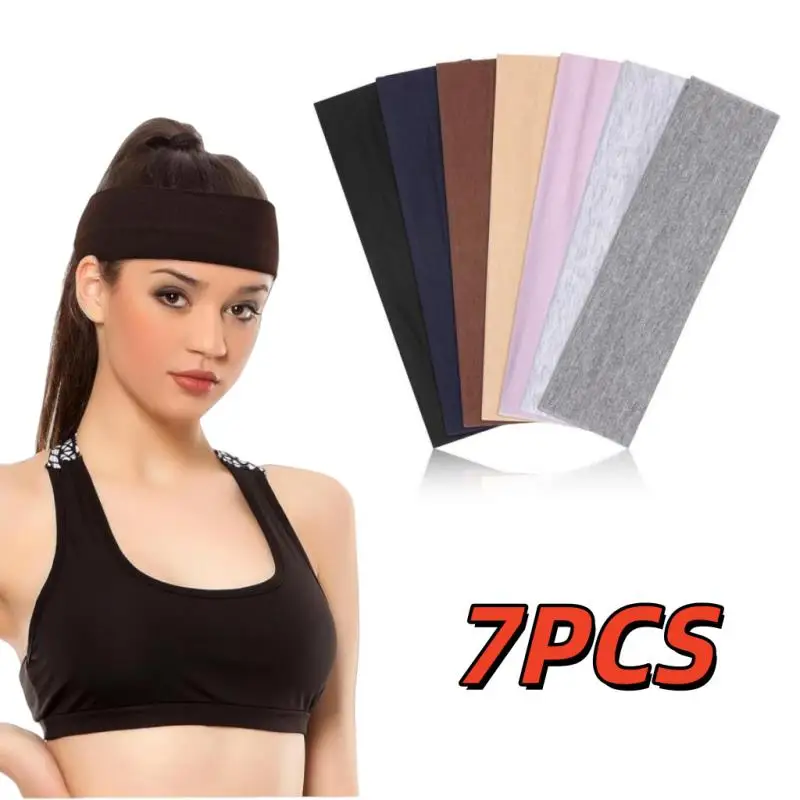 7Pcs Solid Color High Elasticity Headbands Yoga Exercise Headband Hair Accessories Sweat Absorbing Wide Edge Headband