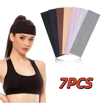 7Pcs Solid Color High Elasticity Headbands Yoga Exercise Headband Hair Accessories Sweat Absorbing Wide Edge Headband