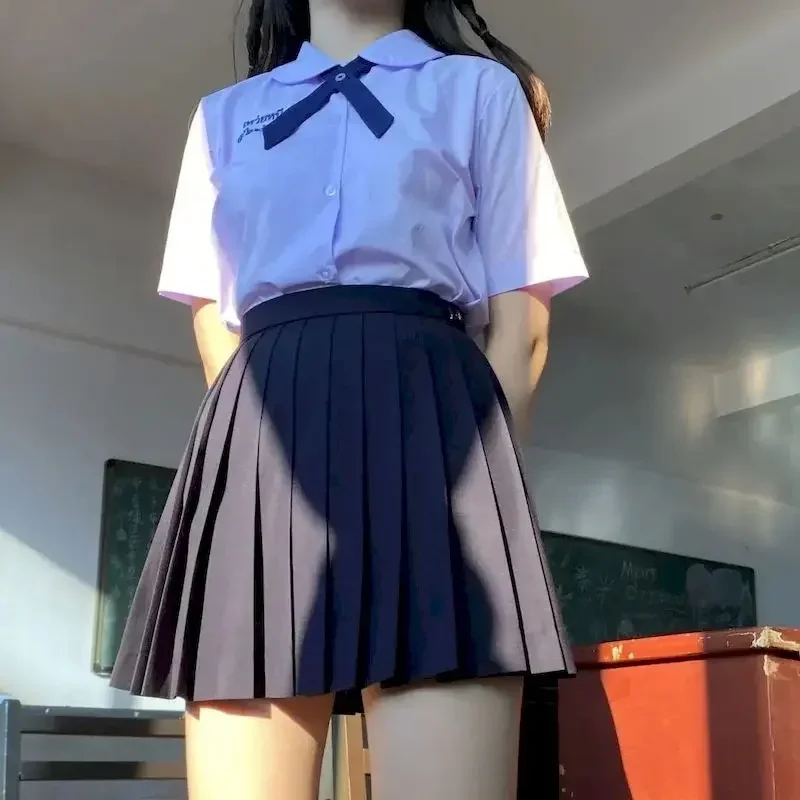 

Loose Thai School Uniform Jk Uniform Round Neck Short Sleeve Shirt Pleated Skirt 2 Piece Suits College Performance Class Suits