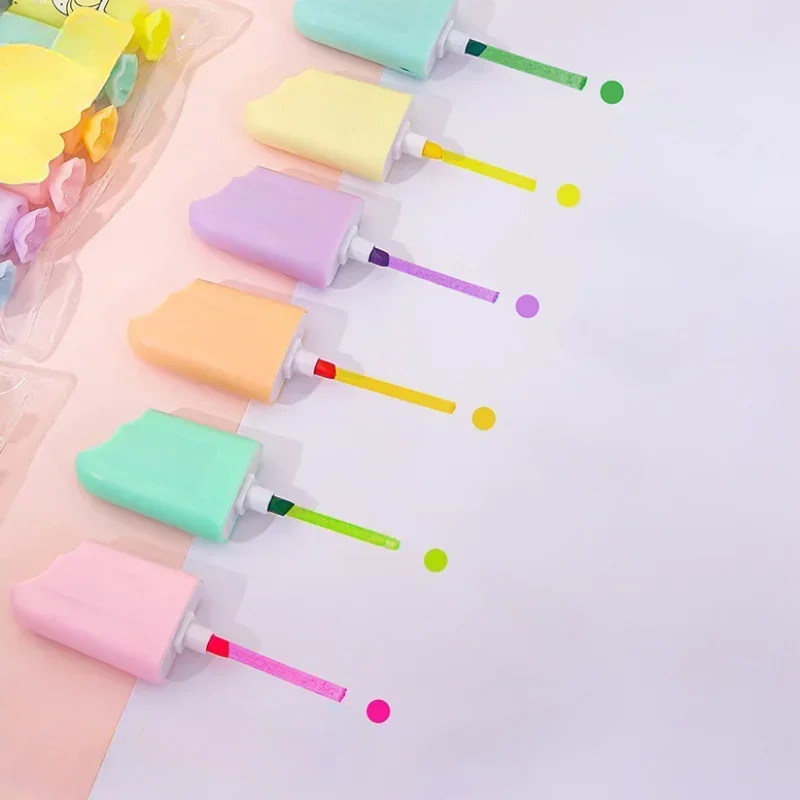 6 Pcs/Lot Cute Cartoon Highlighters School Office Stationery Students Drawing Supplies Kawaii Ice Cream Mini Paint Marker Pen 3