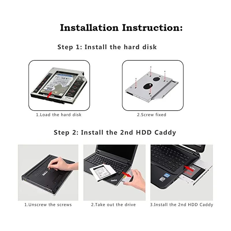 9.5mm 12.7mm Aluminum 2nd Second HDD Caddy SATA 3.0 for 2.5'' SSD DVD CD-ROM Enclosure Adapter Hard Disk Drive
