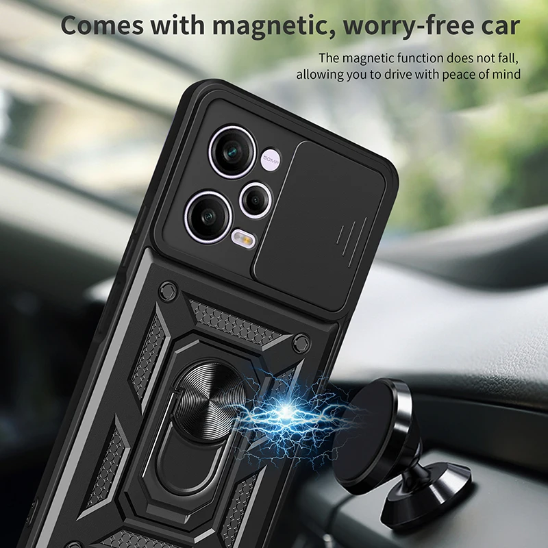 Shockproof Armor Case For Xiaomi Redmi Note 9 9S 10 10S 11 11S 12 4G 12S 8 Pro 5G Plus With Car Magnetic Ring Holder Phone Cover