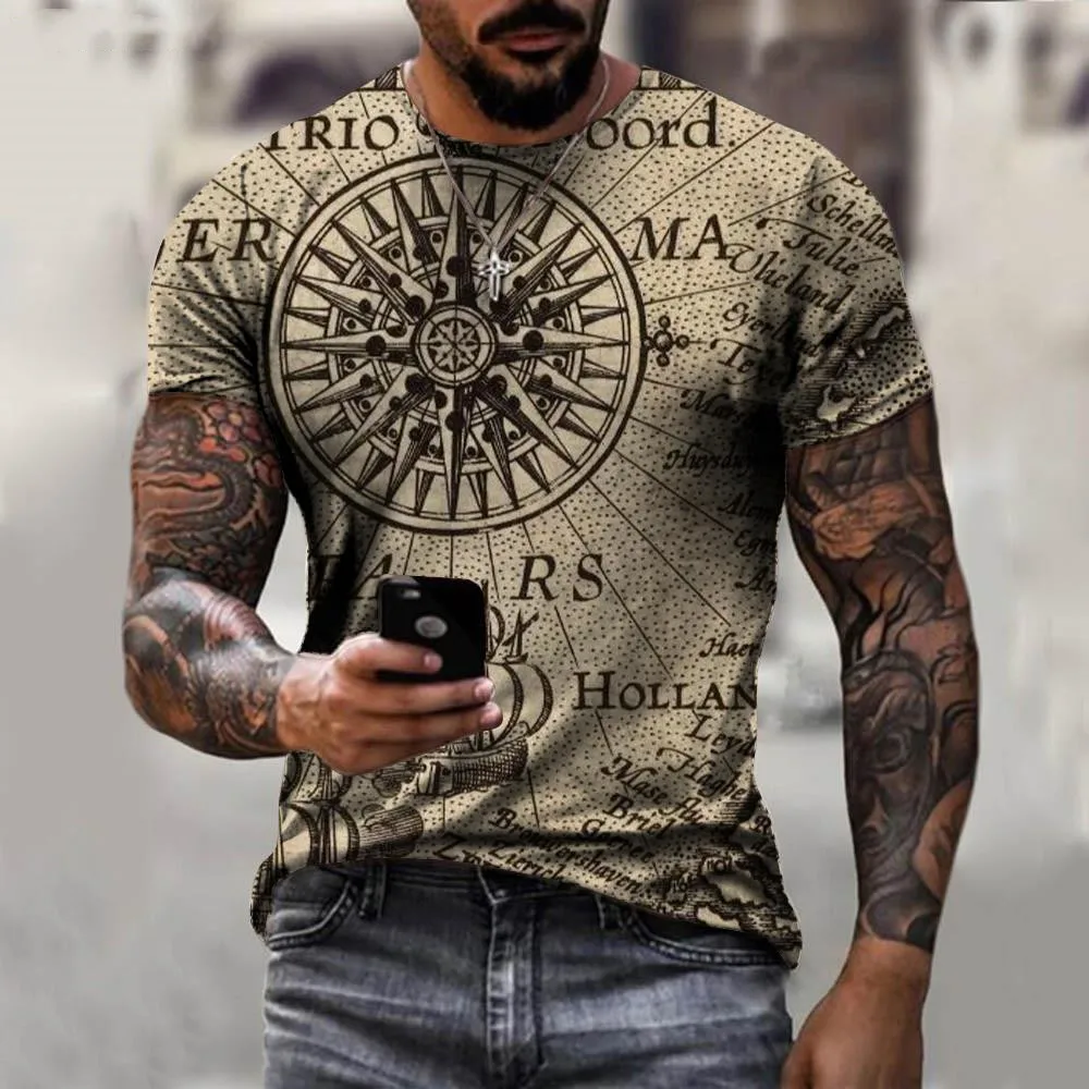 

Summer Vintage Compass T Shirt Men 3D Print Shirt Harajuku Street Fashion Oversized Short Sleeve Top Summer Clothes