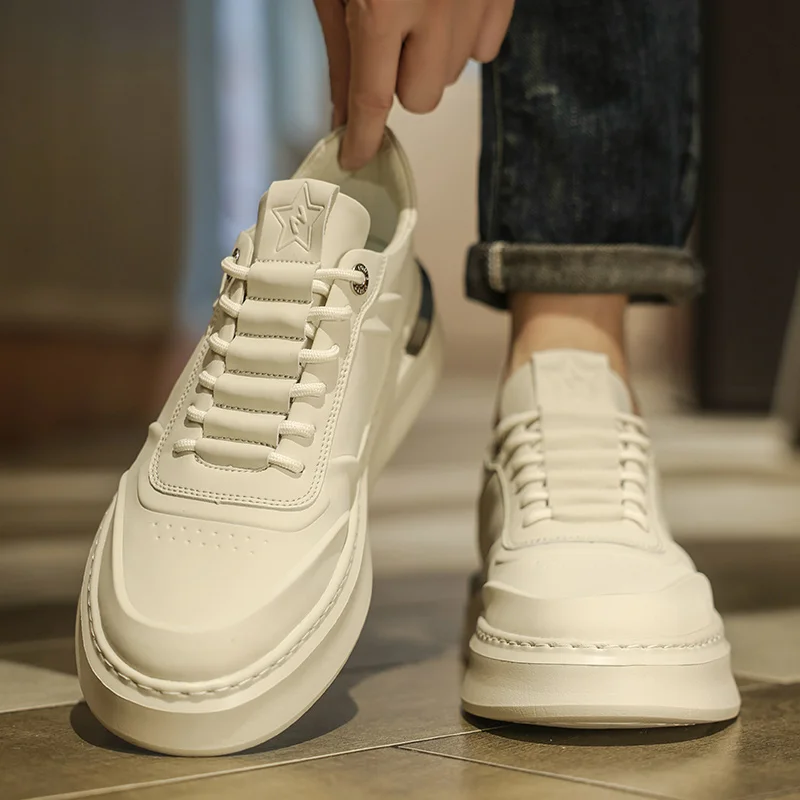 Fashionable Men's Genuine Leather Casual Shoes Thick Soled Small White Shoes Men's Sports Shoes Versatile Trendy Shoes