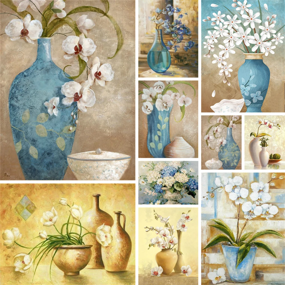 

Flower Vase DIY Painting By Numbers Kit Oil Paints Package 40*50 Canvas Picture With Number Retro Handicraft On The Wall Decor