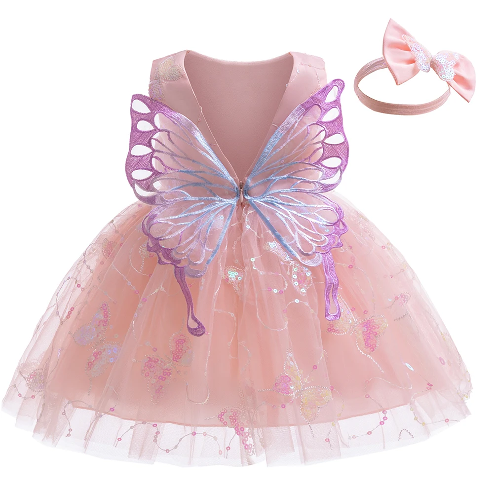 Girls Summer Party Dresses Toddler Kids Butterfly Decor Mesh Princess Sleeveless Dress