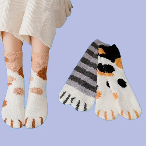 

5 Pairs Fashion womens Cats Paw stripe 3d Socks Hosiery Toe Zebra/Tiger/Cat Foot Sox Cute Cartoon Animal Fingers Socks