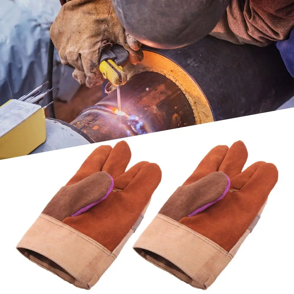 

Leather Heat Insulation Welding Gloves 1 Pair Antiskid Wear Resistant Mixed Color Work Gloves Wear Resistant Welder Supplies