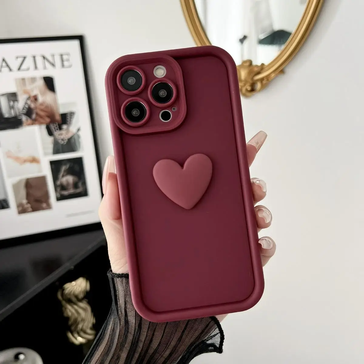 Charming 3D Love Heart Silicone Shockproof Phone Case - Adorable Protective Back Cover