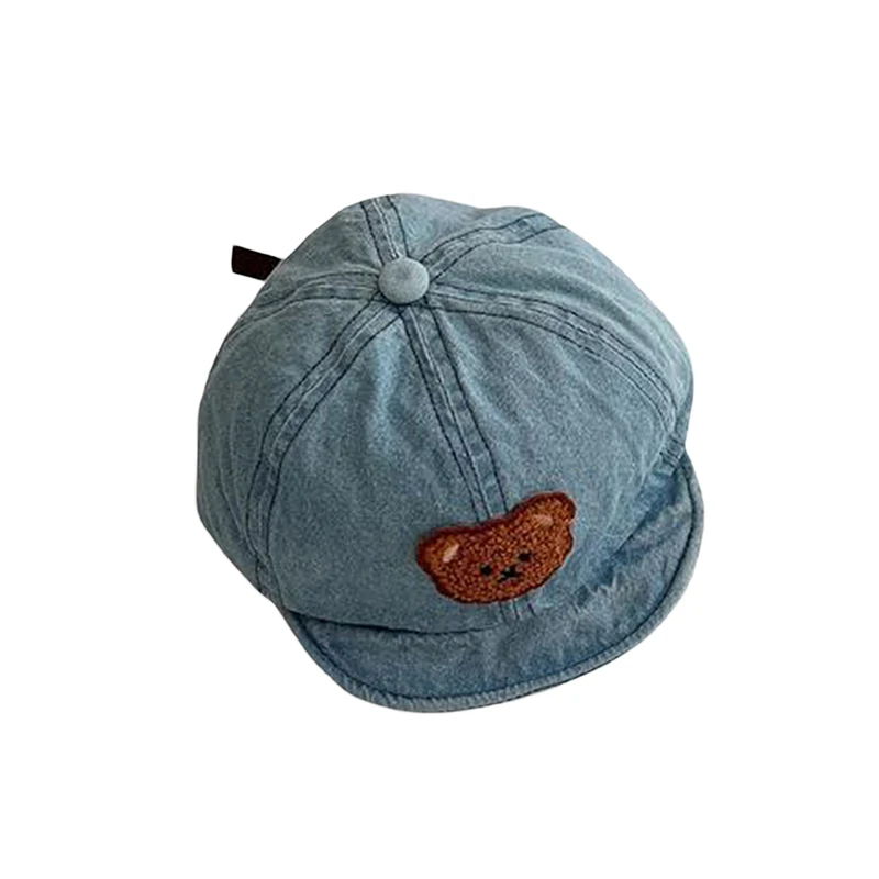 BeQeuewll Toddler Soft Brimmed Baseball Hat Cartoon Bear Distressed Washed Denim Peaked Cap Kids Spring Cute Sunshade Hat