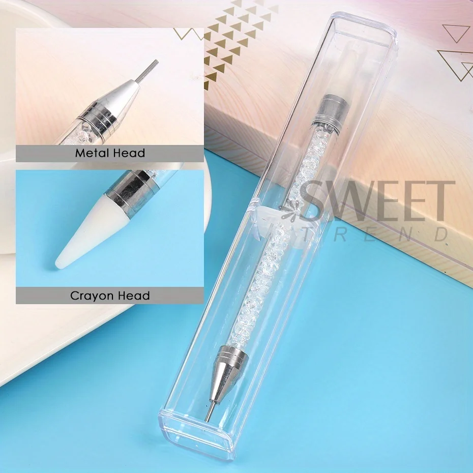 Dual-Ended Rhinestone Picker Pen With Tweezer Set Point Drill Wax Pencil Sticking Picking Dotting Jewelry Tools Decoration Kit 6