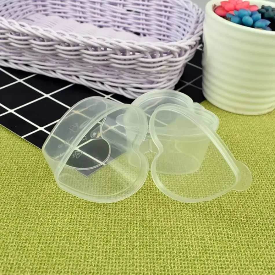 10Pcs Love Heart Shaped 45ml Transparent Packaging Box With Lids DIY Slime Pudding Sealed Plastic PP Storage Box