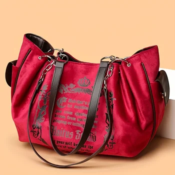 حقيبة كتف نسائية من جلد الغزال الصناعي مطبوعة بحروف، حقيبة حمل ذات سعة كبيرة للتنقل اليومي وحمل اليد. حقيبة اليقطين 3