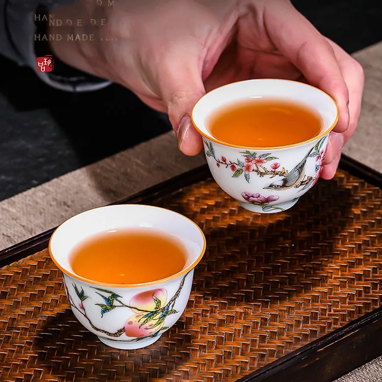 Palace Ceramic Teacup Hand Painted Flowers Tea Bowl Handmade Tea Cup Tie Guanyin Pu'er Home white Porcelain Set 60ml 1 Pc