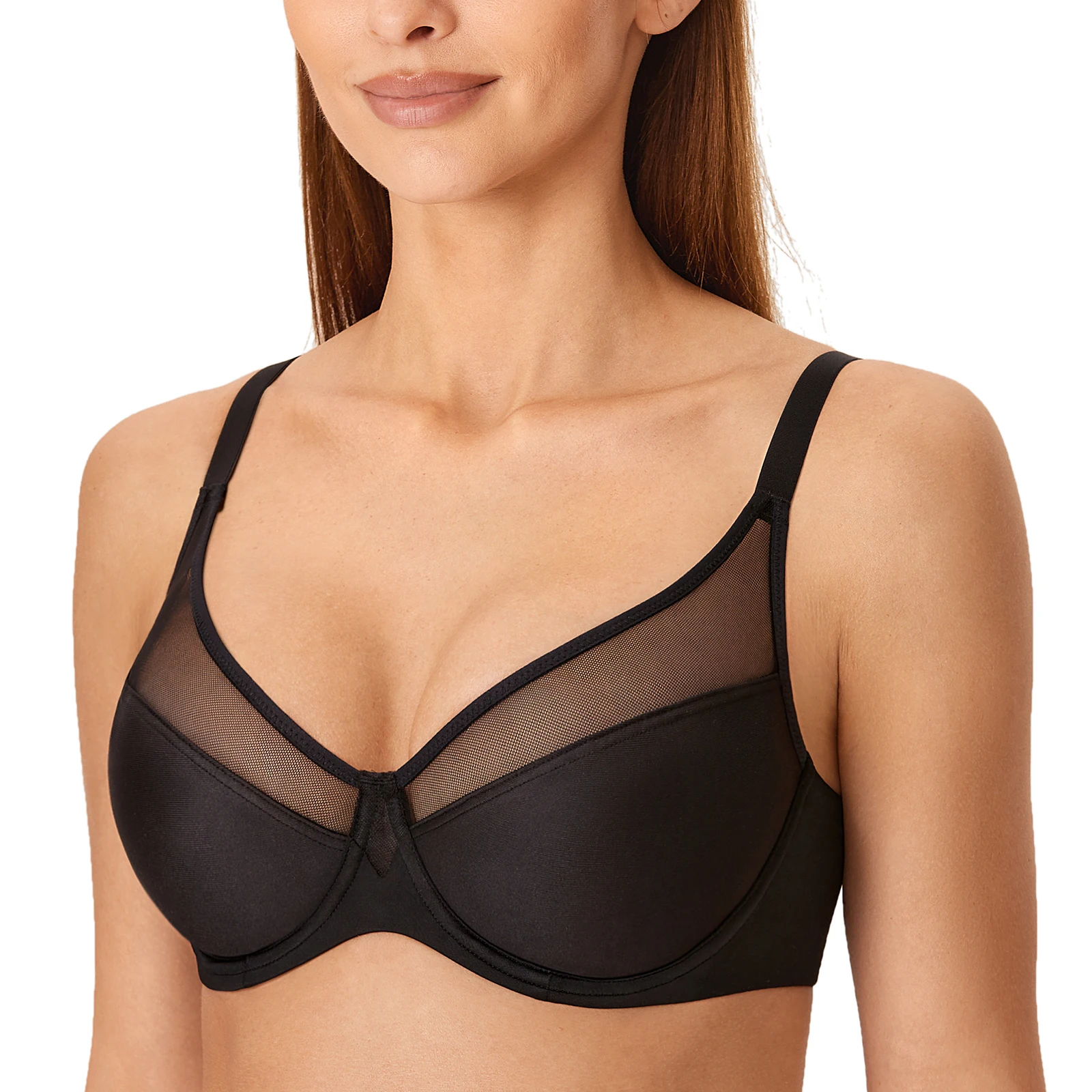 Women's Minimizer Plus Size Full Coverage Sheer Underwire Unlined Bra