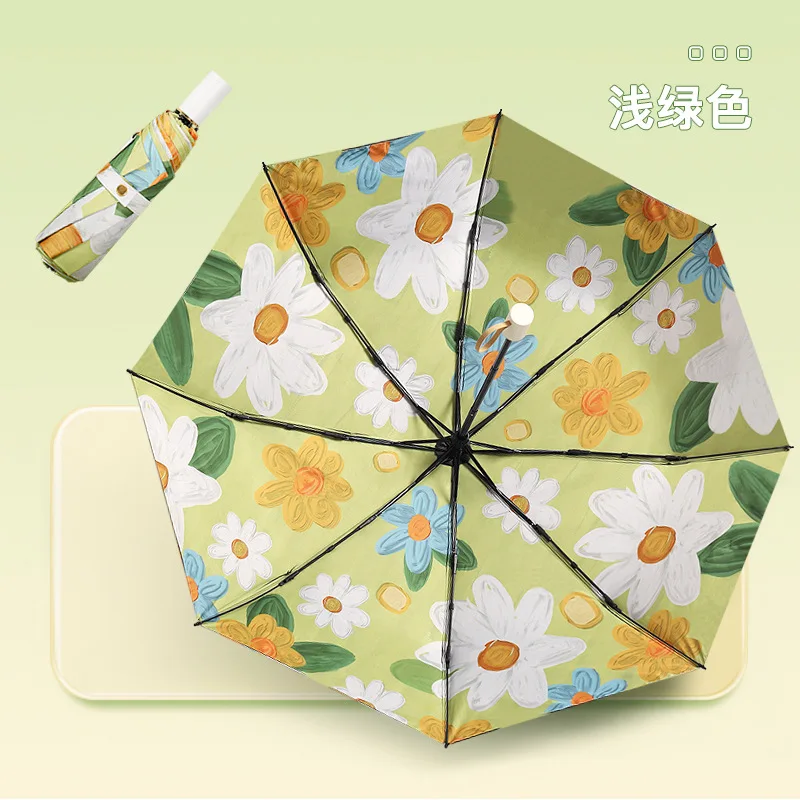 

Flower Graffiti Vinyl Double-sided Printing Folding Umbrella Sunscreen UV Protection 3-floding Double-layer Sunshade
