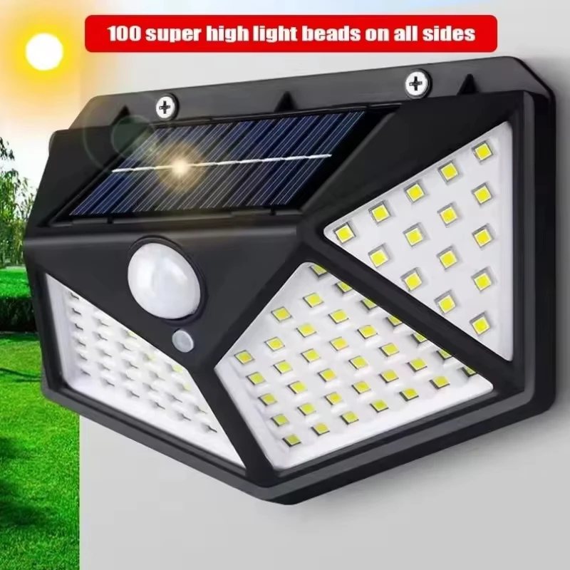 100 LED Outdoor Solar Wall Light Sunlight Powered Spotlight With PIR Motion Sensor Waterproof Stairs Outdoor Wall Garden Lights