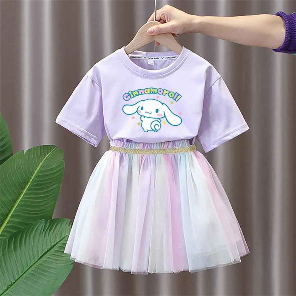 

Kawaii Sanrio MyMelody Kuromi Cinnamoroll Anime Girl Skirt Western Style Princess Dress Gauze Skirt Fashionable Breathable Dress