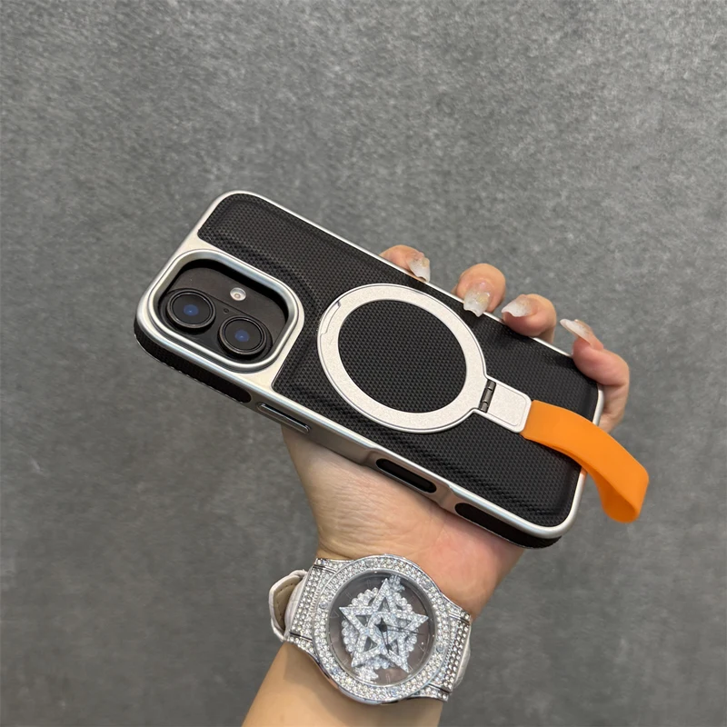 Luxury Electroplated Metal Ring Holder Phone Case with Wireless Charging Compatibility
