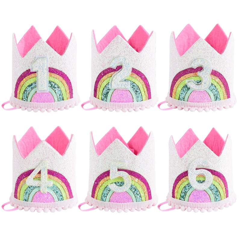 

Felt Rainbow Princess Girl Birthday Crown 1st 2nd 3rd Birthday Party Decor Kid Rainbow Birthday Hat Baby Shower Supplies