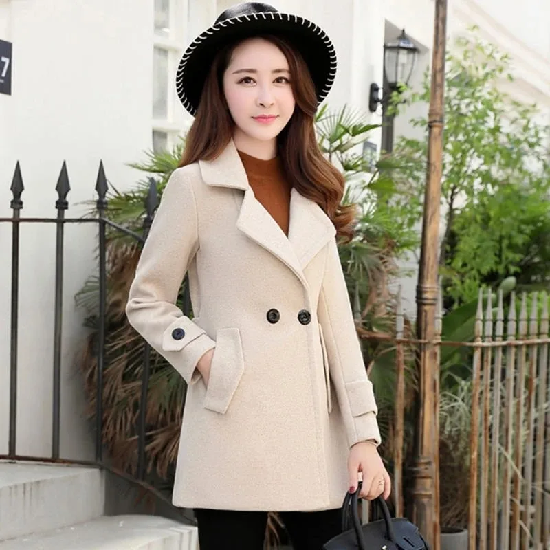 2023 New Women Woolen Coat Korean Elegant Short Slim Fit Wool Outerwear Female Fashion Casual Solid Color All Match Outcoat