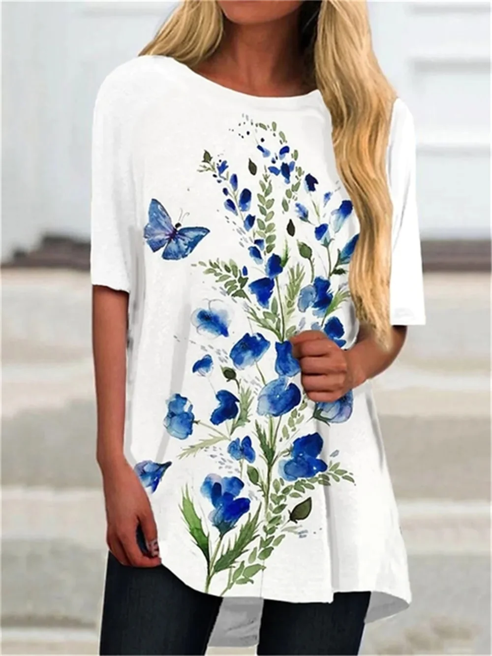 Summer Flower T-Shirts Dragonfly 3D Print Women's Fashion Streetwear Floral Oversized Long T Shirt Girl Tees Tops Woman Clothing, view 5