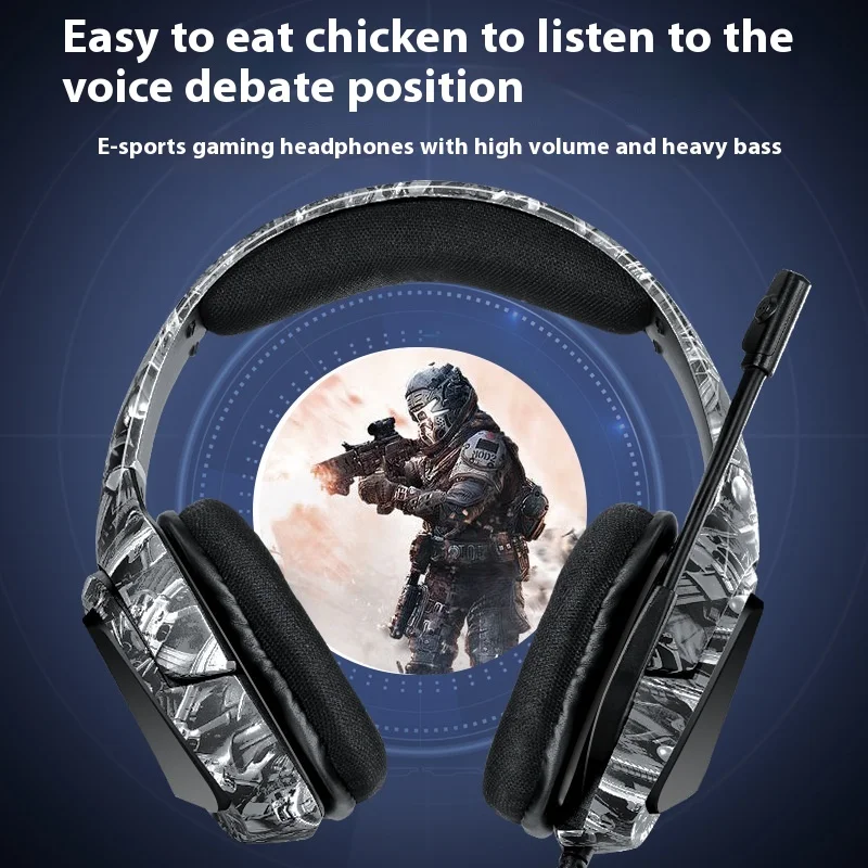 Onikuma K20 Camouflage Earphones Head Mounted Wired Desktop Laptop Esports Gaming Earphones Stereoscopic Sound Effects Boys Gift