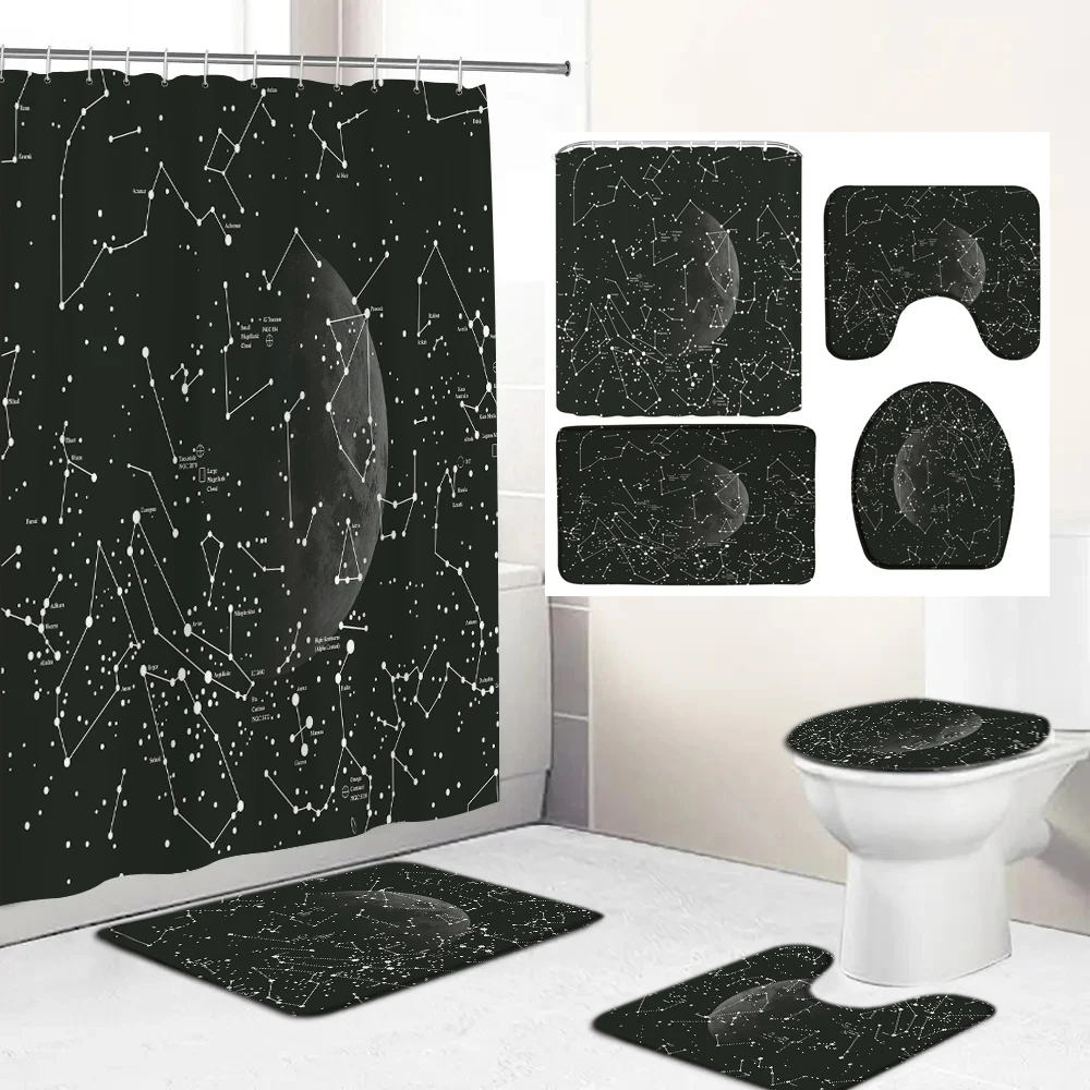 

Starry Sky Moon Universe Polyester Waterproof Shower Curtain Bathroom Curtains Set Non-Slip Rug Toilet Lid Cover Floor Mats