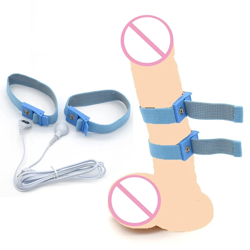 Electro Shock Conductive Fiber Elastic Cock Ring BDSM Electro Stimulate Penis Enlarge Extender Sex Tool for Men Masturbation Set electro sex toys electric sex toys penis rings