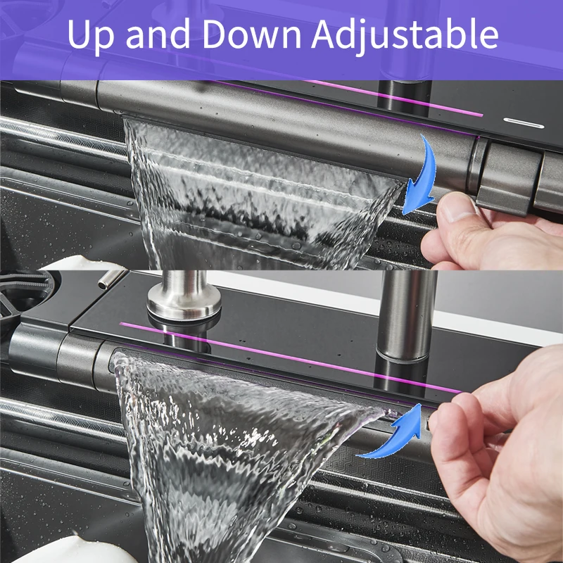 Shinesia Stainless Steel Kitchen Waterfall Sink Digital Display Large Single Sink Dish Basin Sink With Multifunction 6